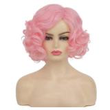 Baruisi Short Curly Pink Wigs for Women Synthetic Natural Wavy Pink Costume Cosplay Party Wig with Cap - Retail: $20