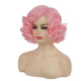 Baruisi Short Curly Pink Wigs for Women Synthetic Natural Wavy Pink Costume Cosplay Party Wig with Cap - Retail: $20