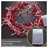 Riakrum 16.5 ft Christmas Berry Beaded Garland String Light Christmas Mantle Decor Pre-lit Warm LED Lights Lighted Battery Operated Winter Garland for Xmas Tree Staircase Home Indoor Decor(Red) - Reta