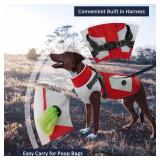 IECOii Dog Coat with Harness Built in - Red, Large - Waterproof Winter Coat, Fleece Lined Snow Jacket for Dogs - Retail: $41