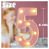 LED Marquee Numbers, Small Light Up Numbers for Party, 8.58 Inch Battery Powered Lighted Number for Birthday, Night Light, Table or Home Decor (Pink Glitter, Number 5) - Retail: $13
