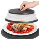 MAGJIUKE Microwave Splatter Cover & Silicone Mat Collapsible, Vented, Reusable Food Guard and Plate Cover with Heat-Resistant Trivet for Pots, Pans, and Kitchen Counter, Black - Retail: $9