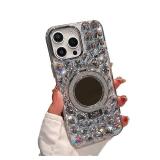 iFiLOVE for iPhone 16 Pro Max Case with Magnetic Mirror Stand, Compatible with MagSafe Luxury Bling Diamond Crystal Rhinestone Phone Case Cover for Girls Women (Clear) - Retail: $15