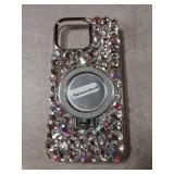 iFiLOVE for iPhone 16 Pro Max Case with Magnetic Mirror Stand, Compatible with MagSafe Luxury Bling Diamond Crystal Rhinestone Phone Case Cover for Girls Women (Clear) - Retail: $15