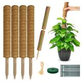 Moss Pole Monstera Plant Support: 4 Pack 16 inch Stackable Coco Coir Moss Totem Stake Tall Plants Rod Stand Grow Stick Moss Holder for House Live Plant,Indoor Climbing Potted,Vine,Pothos,Philodendron 