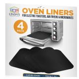Toaster Oven Liners for Bottom of Oven (4 Pack) Reusable Non-Stick Heat Resistant Toaster Liners, Compatible with Breville, Cuisinart, Black & Decker, Dash, and More - Air Fryer Liners 12"x12" (Black)