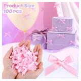 100PCS Tinkrstuff Pink Mini Bows for Crafts, 1.5*2" Fabric Small Bows for Decoration,Satin Ribbon Tiny Bow for Clothes Ornament, Cute Christmas Tree Bows &Thanksgiving Gifts Party Cake Balloon Treats 