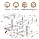 Delamu 2-Tier Multi-Purpose Bathroom Under Sink Organizers and Storage, Stackable Kitchen Pantry Organization, Pull Out Medicine Cabinet Organizer with Movable Dividers, White, 2 Pack - Retail: $24