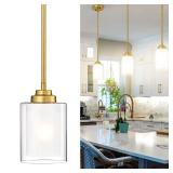 TENGXIN Modern Pendant Light, Brushed Gold Modern Pendant Light for Kitchen Island, Hanging Ceiling Light Fixture, Farmhouse Pendant Lighting for Dining Room Bedroom Bar Office,TXPLBG02 - Retail: $43