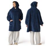 Bedsure Wearable Blanket Hoodie Gifts for Dad Women, Warm Cozy Giant Big Hoodie Blanket Oversized Sweatshirt for Adult Women Men, Navy Blue - Retail: $36