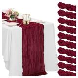 10 Pack Burgundy Cheesecloth Table Runner 10FT Boho Gauze Fabric Table Runner Vintage Rustic Sheer Runners for Wedding Party Bridal Baby Shower Long Table Decorations - Retail: $29