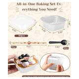 YQER 60 Pack 10oz Mini Cake Pans with Lids, Spoons, Stickers - Disposable Square Brownie Baking Cups - Individual Small Aluminum Foil Loaf Tins for Muffin, Ramekins, Cupcake - Catering, Gift, Sliver -
