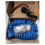 FYPower 22 Pieces Air Compressor Accessories kit, 1/4 inch x 25 ft Recoil Poly Air Compressor Hose Kit, 1/4" NPT Quick Connect Air Fittings, Tire Inflator Gauge, Blow Gun, Swivel Plugs - Retail: $35