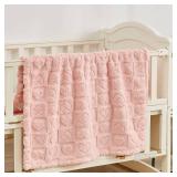 Yurhap Fleece Baby Blanket Heart Checkered Blanket, Ultra Soft Cozy Baby Blankets for Girls Boys, Fluffy Infant Toddler Newborn Receiving Blankets for Crib Stroller 30-40 (Light Pink) - Retail: $9