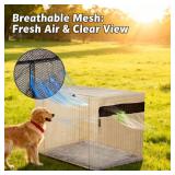 HiCaptain Dog Crate Cover 42.0" L x 28.0" W x 30.0" H with Breathable Mesh, Durable Heavy Duty Kennel Cover, Dual Zippered Panels, Windproof Waterproof UV-Resistant(Beige) - Retail: $33
