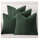 MIULEE Boho Farmhouse Throw Pillow Covers 18x18 Inch Set of 4 Soft Neutral Covers Christmas Dark Green Corduroy Couch Pillowcases Home Decor for Sofa Living Room Bed - Retail: $23