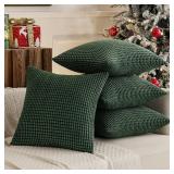 MIULEE Boho Farmhouse Throw Pillow Covers 18x18 Inch Set of 4 Soft Neutral Covers Christmas Dark Green Corduroy Couch Pillowcases Home Decor for Sofa Living Room Bed - Retail: $23