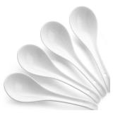 DOWAN Soup Spoons, Ceramic Asian Soup Spoons, White Japanese Spoon Large for Ramen Pho Wonton Dumpling Miso, Deep Oval Hook Design, Set of 4 (4, Soft white) - Retail: $10