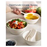 DOWAN Soup Spoons, Ceramic Asian Soup Spoons, White Japanese Spoon Large for Ramen Pho Wonton Dumpling Miso, Deep Oval Hook Design, Set of 4 (4, Soft white) - Retail: $10