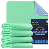 FYGRIP 4 Pack 36 x 36 Extra Heavy Absorbency Washable Underpads, Waterproof Quick Drying Nursing Incontinence Reusable Washable Bed Pee Pads for Dogs, Diaper Changing & Adults, Green - Retail: $28