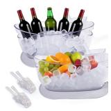 SRRUI Ice Bucket Upgraded Beverage Tub with Anti Condensation Silicone Pad and Ice Scoop Set 5.5L Ice Tub Party Cooler Mimosa Bar Supplies - Retail: $40