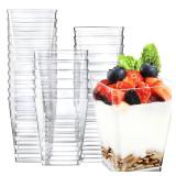 Eupako 50 Pack 5 oz Square Clear Plastic Dessert Cups Small Clear Plastic Tumbler Cups Great for Desserts, Appetizers, Puddings, Mousse and More - Retail: $16