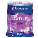Verbatim 95098 120 Min 4.7 GB 16X DVD-R Recordable Disks Spindle  100 Pack