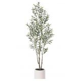 LOMANTO Artificial Olive Trees, 6 ft Tall Fake Olive Trees for Indoor, Faux Olive Silk Tree, Large Olive Plants with White Planter for Home Decor and Housewarming Gift, 1 Pack