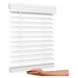 Lotus & Windoware Cordless, 2 Inch Faux Wood Blind, 24\" Wide x 60\" Long, Window Blinds, Blinds & Shades, Blinds for Indoor Windows, Embossed, Bright White