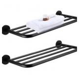 30 Inch Towel Rack with Towel Bar Holder, 2-Tier Stainless Steel Towel Shelf for Bathroom & Lavatory Wall Mounted (Black) no hardware