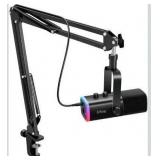 FIFINE XLR/USB Gaming Microphone Set, Dynamic PC Mic for Streaming Podcasting, Computer RGB Mic Kit with Boom Arm Stand, Mute Button, Headphones Jack, for Recording Vocal Voice-Over-AmpliGame AM8T
