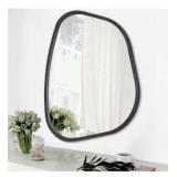 Black Asymmetrical Mirror Irregular Oval Wall Mirror Modern Wood Frame Unique Shape Wall Mounted