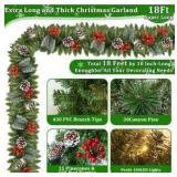 18 Ft Prelit Canyon Pine Christmas Garland for Stairs Door Porch Outdoor Indoor Fireplace Mantle,