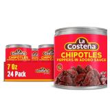 La Coste Chipotle Peppers in Adobo Sauce - Smoked Spicy Peppers Chipotle in Adobo Sauce - Mexican Food, Taco, Enchiladas & Salsa - Hot Pickled Vegetables - 7 oz, 24 Pack Canned Vegetables