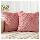MIULEE Coral Red Throw Pillow Covers 20x20 Inch, Soft Winter Plush Faux Wool Couch Pillow Covers Set of 2 Decorative Farmhouse Boho Throw Pillows for Sofa Living Room Bed