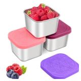 Qukaka Stainless Steel Snack Containers for Kids,7.2oz Easy Open Leak Proof Reusable Snack Box Container with Lids,Small Lunch Containers for Meal Prep,School,Picnic and Travel-3Pack
