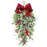 Knitgrip 20 Inch Large Christmas Mistletoe Teardrop Swags Decor Christmas Holiday Kissing Mistletoe Artificial Hanging Bouquet Xmas Ornament with Sprigs Red Berries for Xmas Holiday Decor