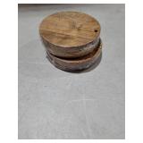 Large Round Wood Serving Tray, Wooden Trays with Handles for Ottoman Table, Vintage Acacia Tray Circle Wood Tray for Indoor Outdoor Organization and Decoration, Including 4 Round Wooden Coasters