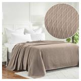 Superior Diamond Weave All-Season Cotton Blanket, Cover for Home, Couch, Bed, Soft, Warm Blankets, Boho Aesthetic, Comfy, Cozy, and Cute Covers, Decorative Bedding Essentials, California King, Khaki