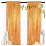 ShinyBeauty Gold Backdrops 2 Pieces Sequin Curtains 4FTx7FT Photoshoot Background Shimmer Golden Bakdrop Glitter Backgrounds for Prom,Birthday,New Year Studio Decor (8FTX7FT)