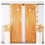 ShinyBeauty Gold Backdrops 2 Pieces Sequin Curtains 4FTx7FT Photoshoot Background Shimmer Golden Bakdrop Glitter Backgrounds for Prom,Birthday,New Year Studio Decor (8FTX7FT)