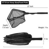 PLUSINNO Fishing Net Fish Floating Landing Net, Kayak Nets with Fixed Foldable Telescopic Pole Handle,Bass Trout Fishing Nets with Nylon Mesh for Pond Lake River,Fishing Gear Gifts for Men,Black 0.8M