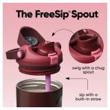 Owala FreeSip Sway Insulated Stainless Steel Water Bottle with Two-Way Spout, Built-In Straw and Bucket Handle, Made for Travel, School, and Sports, 30oz, BPA Free, Leak Proof, Black Cherry