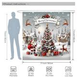 CALMDR Merry Christmas Shower Curtain Set,Santa Claus Elk Snowflake Xmas Tree Winter Snowy Scenery Washable Durable Fabric,72X72inches Includes 12 Hooks