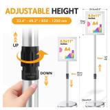 RedChili Adjustable Sign Holder Stand for 8.5x11 Inch Poster, Floor Standing Sign Holder With Snap-Open Aluminum Frame 360° Rotating Display Outdoor Indoor Signage Stand for Advertising (Silver, Shar