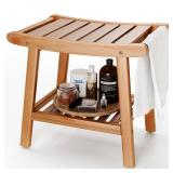 Bamboo Shower Bench for Inside Shower to Sit on,Waterproof Shower Stool for Shaving Legs,Spa Bathroom Shower Chair with Storage Shelf, Bathroom Bench Seat for Senior Adult Disabled Elderly