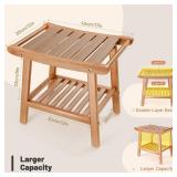 Bamboo Shower Bench for Inside Shower to Sit on,Waterproof Shower Stool for Shaving Legs,Spa Bathroom Shower Chair with Storage Shelf, Bathroom Bench Seat for Senior Adult Disabled Elderly