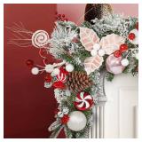 WBHome Pre-lit 6 Feet/72 Inch Christmas Garland, Sweet Red & White Lighted Garland with 50 LED Lights for Indoor Outdoor Xmas Decor Holiday Decorations, Battery Operated (Batteries NOT Included)