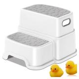 Toddler Step Stool,2 Step Stools for Kids with Anti-Slip Surface and Rubber Bottom, Kids Step Stool Poop Stool for Toilet Potty Training, Bathroom, Kitchen(Include 2 Ducks)