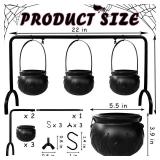 Zddaoole Halloween Cauldrons Serving Bowl Decor,Set of 3 Hanging Black Plastic Cauldron Bowls on Rack,Candy Punch Bowl Halloween Witches Cauldron for Home Kitchen Hocus Pocus Party Decorations Indoor